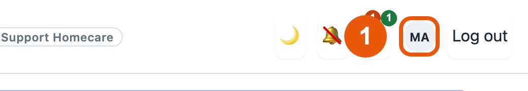 The top of the screen with the initials circle numbered 1