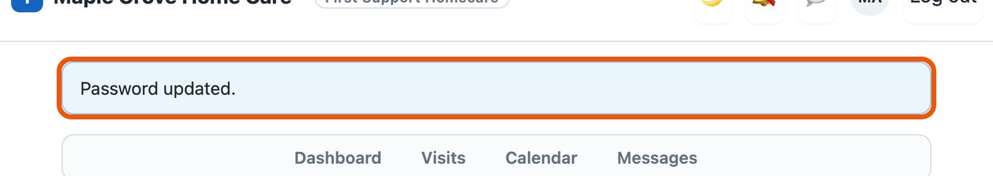 The message Password updated.