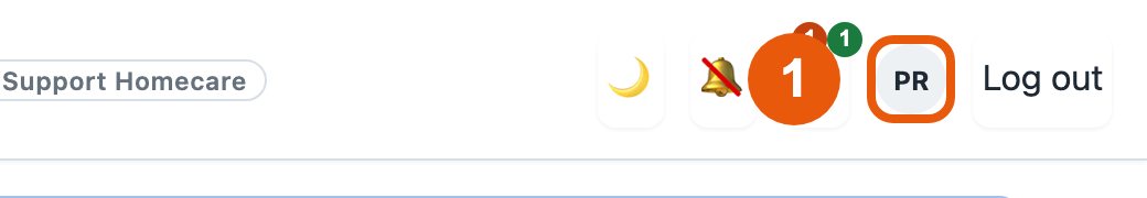 The top of the screen with the initials circle numbered 1